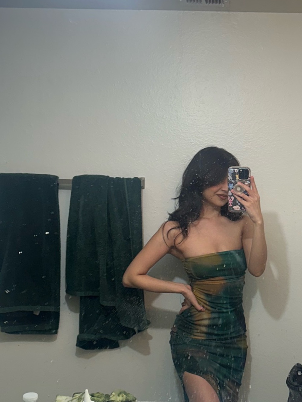 Teal and Gold Ombre Strapless Mesh Dress XXS